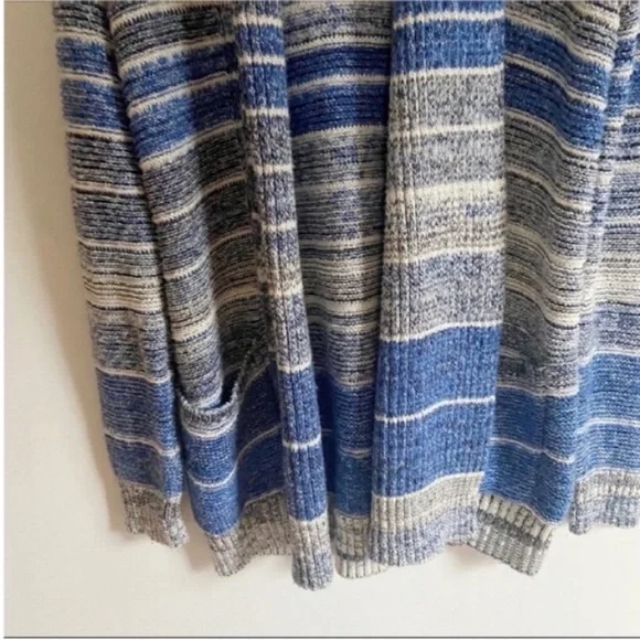 Lucky Brand cardigan blue and white striped knit sweater open front - Picture 5 of 8